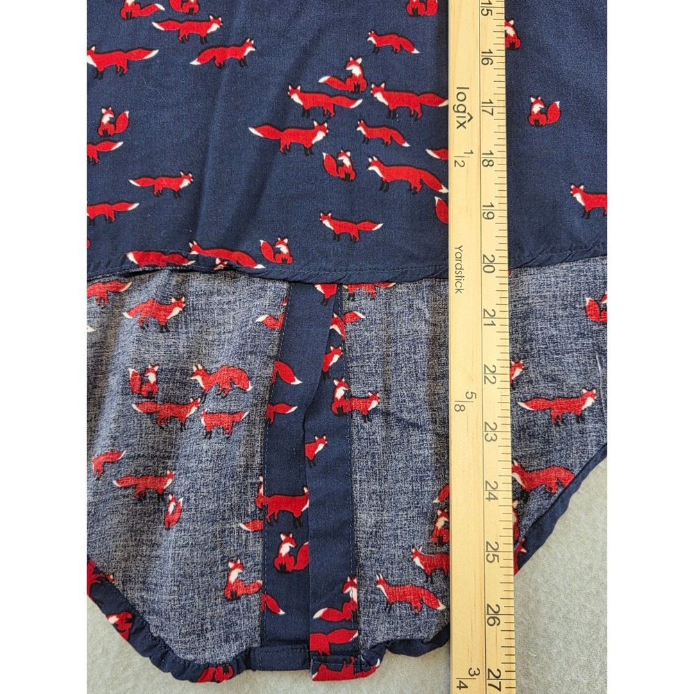 Red Fox Print Button Up Shirt Womens M Tie Front Roll Sleeve Novelty Woodland - Picture 5 of 9